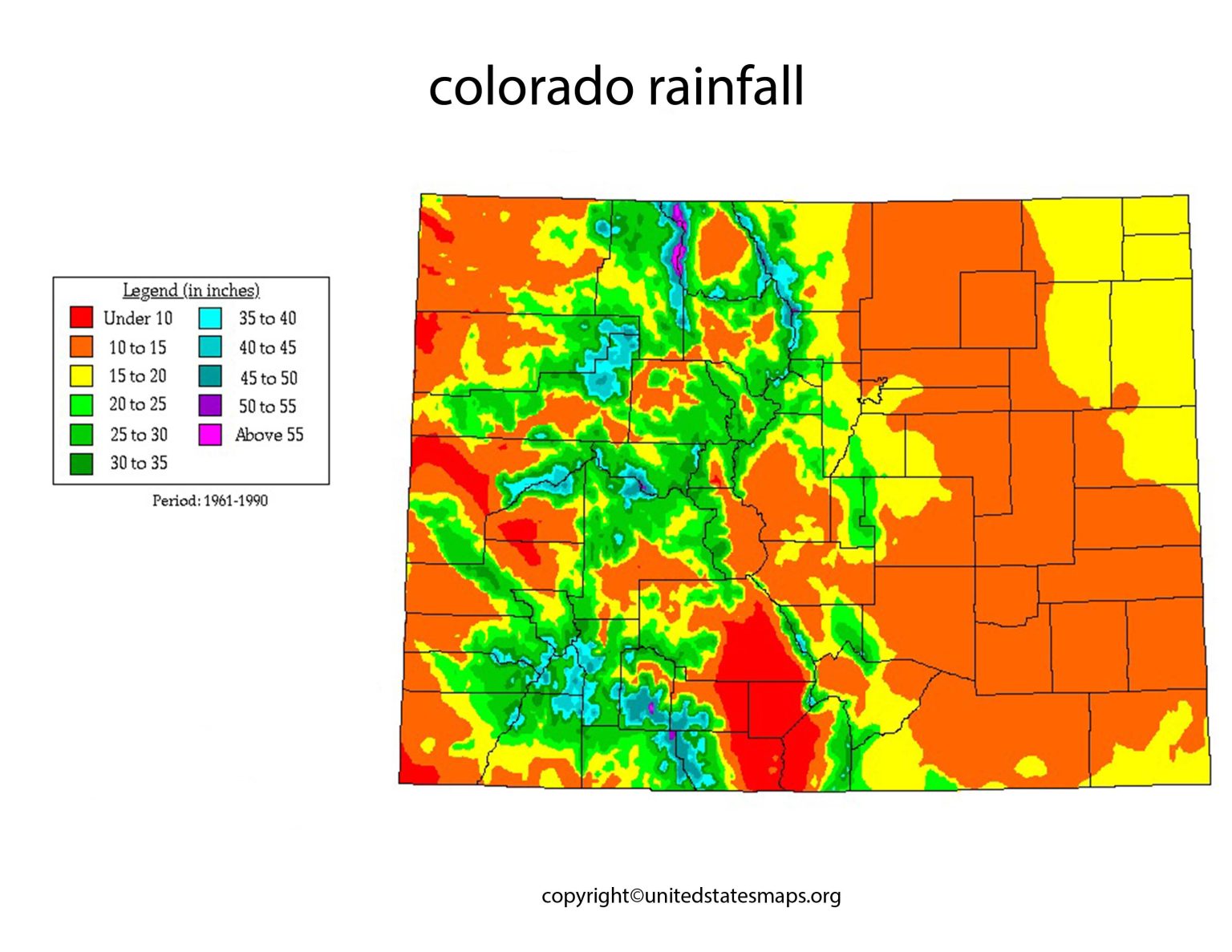 Colorado Rainfall Map Rainfall Map of Colorado