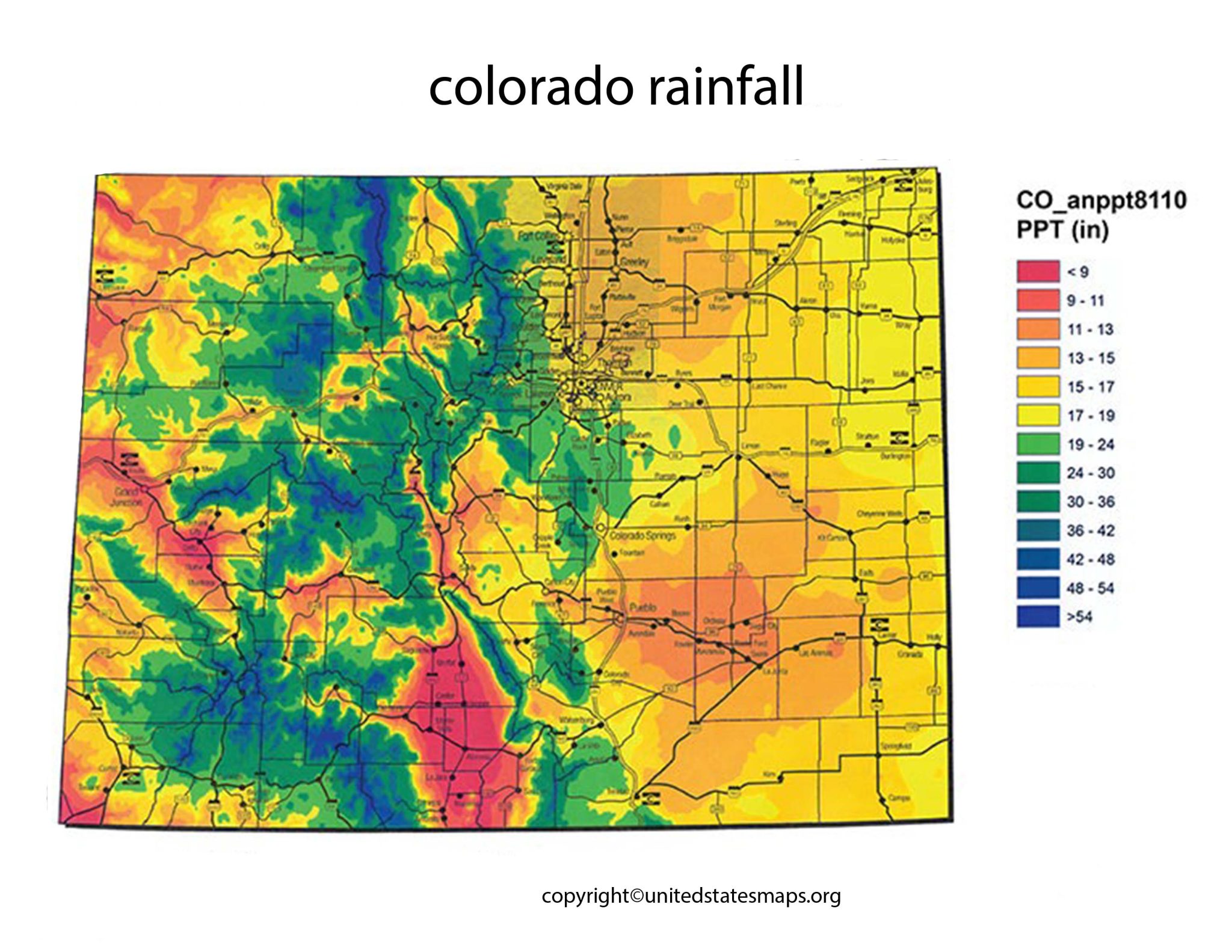 Colorado Rainfall Map Rainfall Map of Colorado