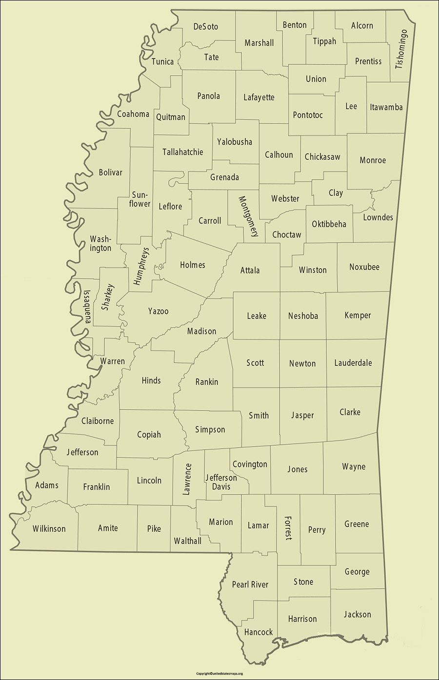 Mississippi County Map | County Map of Mississippi