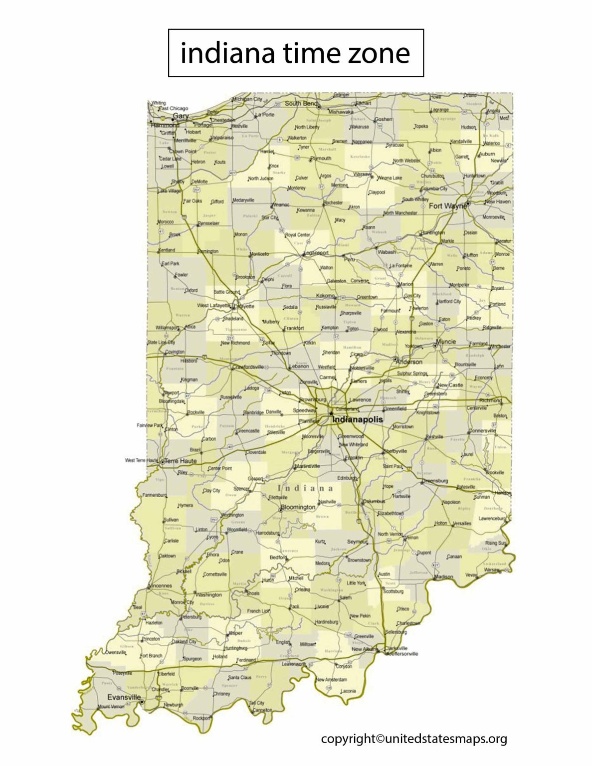 Indiana Time Zone Map  Time Zones in Indiana Map