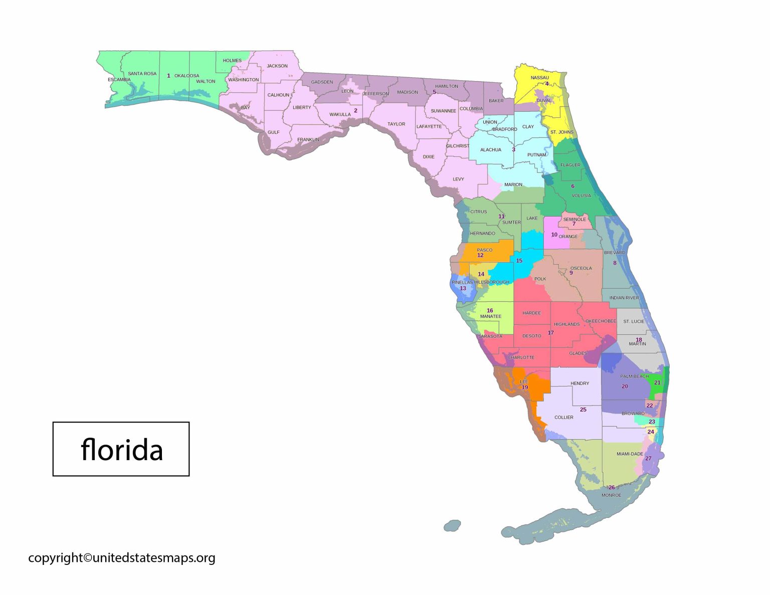 Florida Political Map | Political Map of Florida with Cities