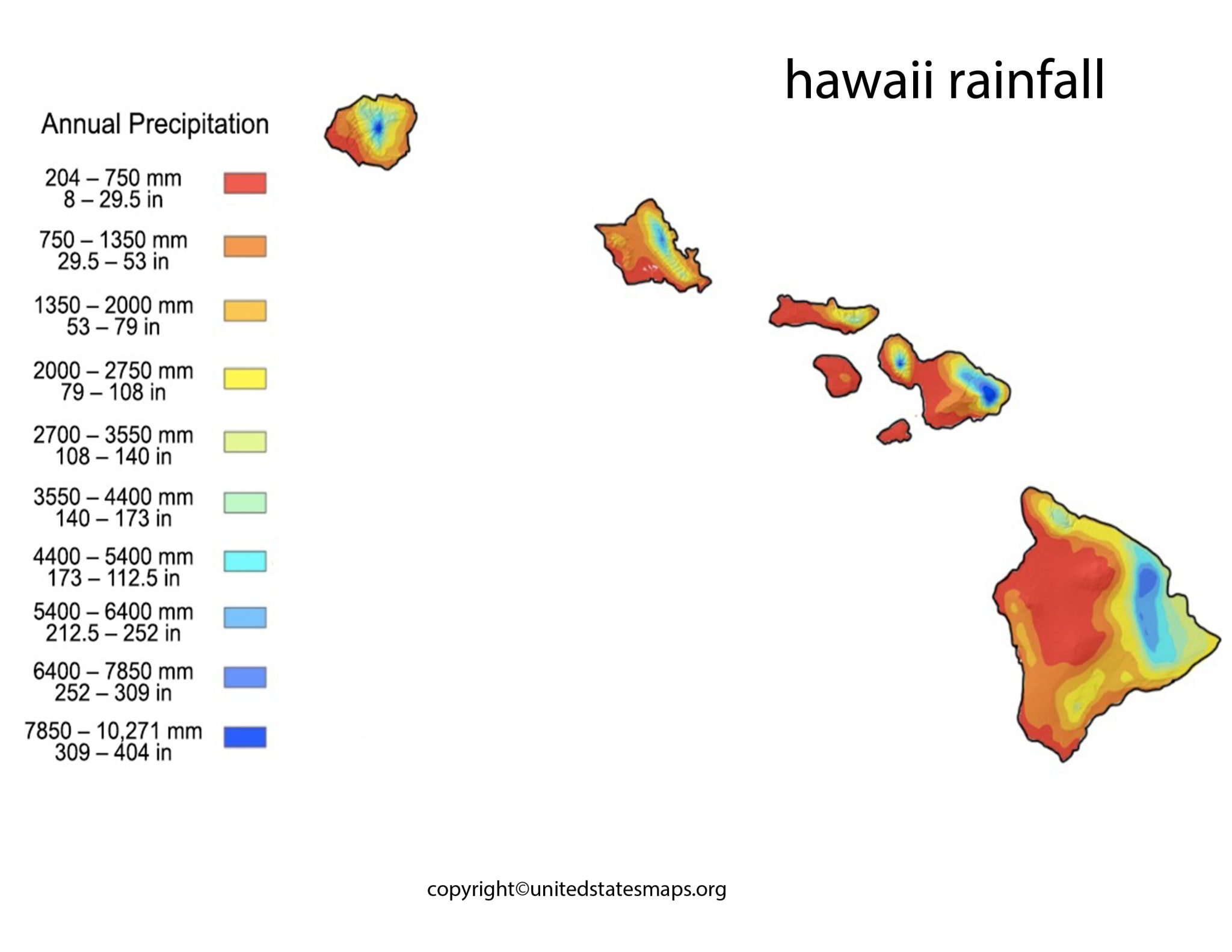 Hawaii Rainfall Map | Rainfall Map of Hawaii 