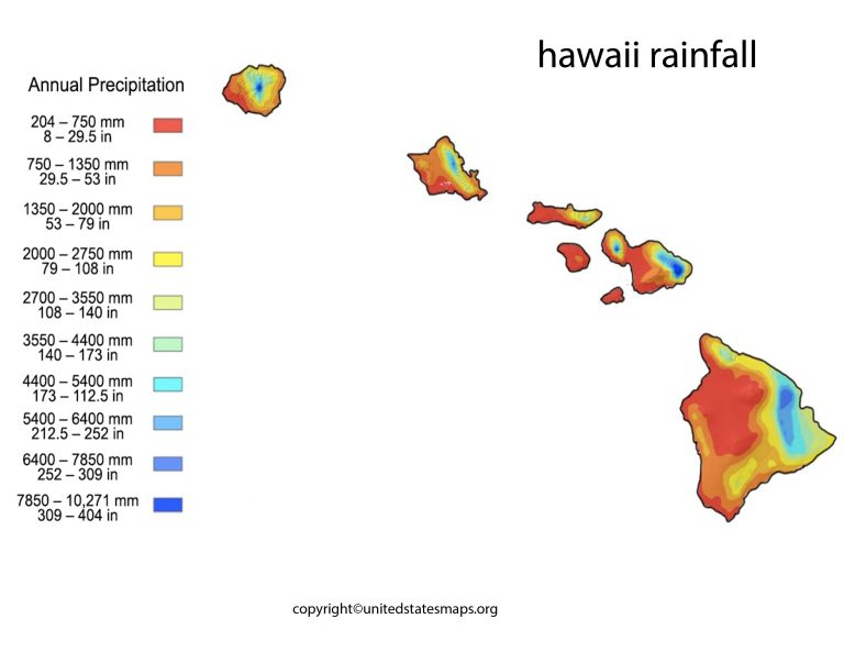 Hawaii Rainfall Map Rainfall Map of Hawaii