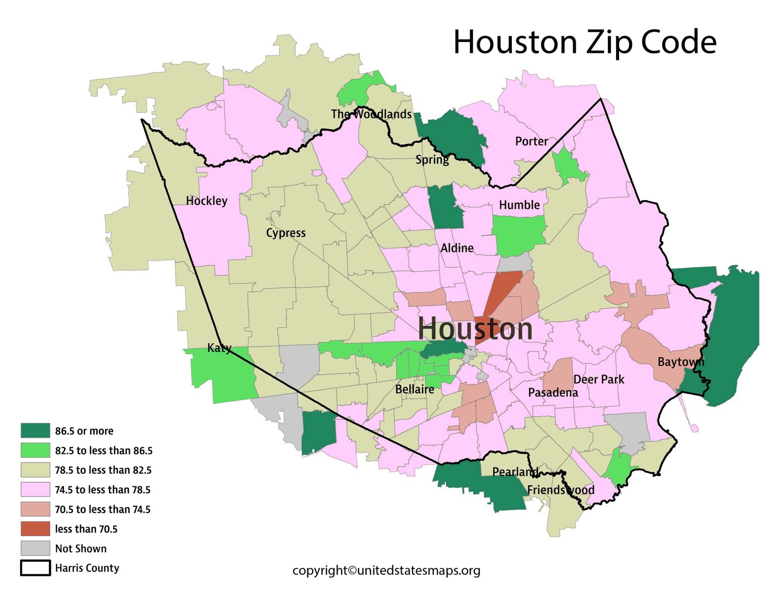 Houston Zip Code Map  Map of Houston Zip Codes