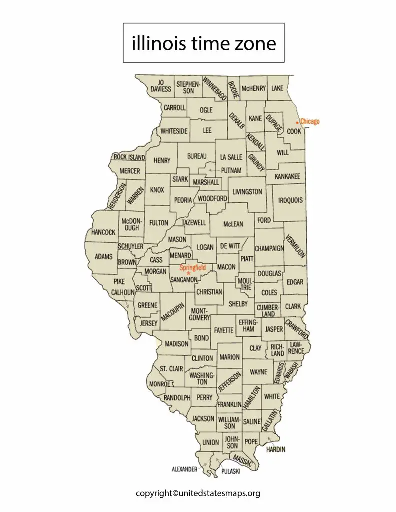 Illinois Time Zone Map | Map of Illinois Time Zones illinois is in which city