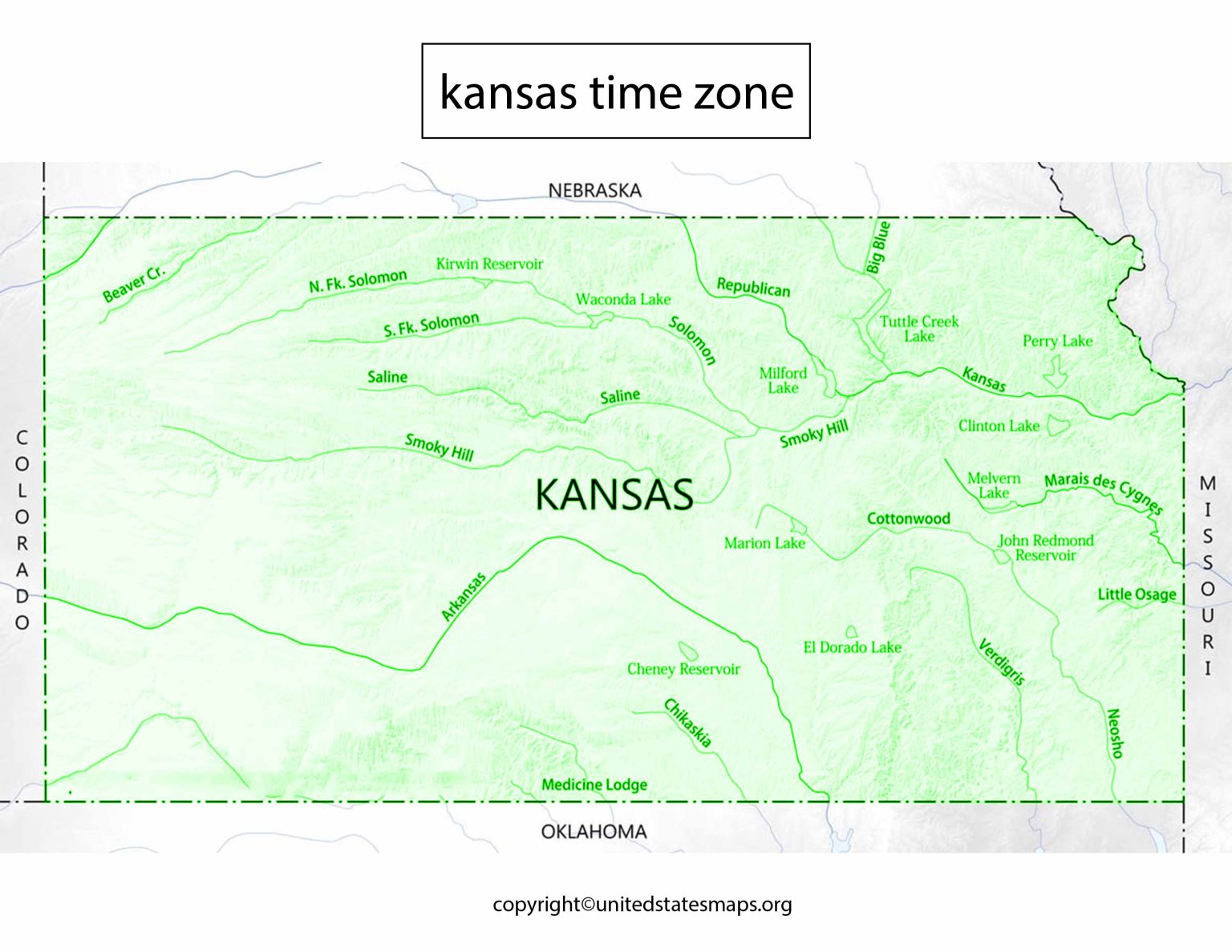Kansas Time Zone Map Time Zone Map of Kansas