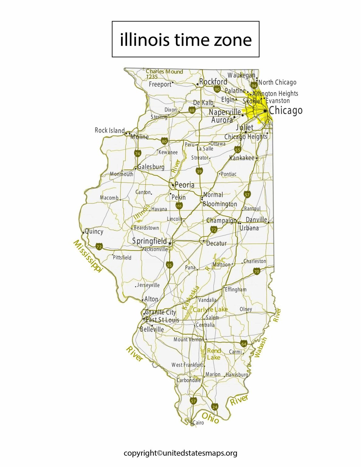 Illinois Time Zone Map Map of Illinois Time Zones