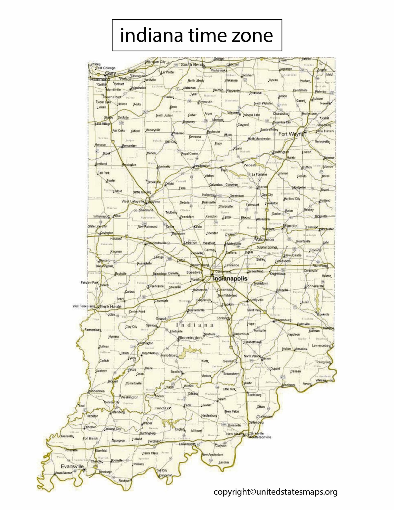 Indiana Time Zone Map  Time Zones in Indiana Map