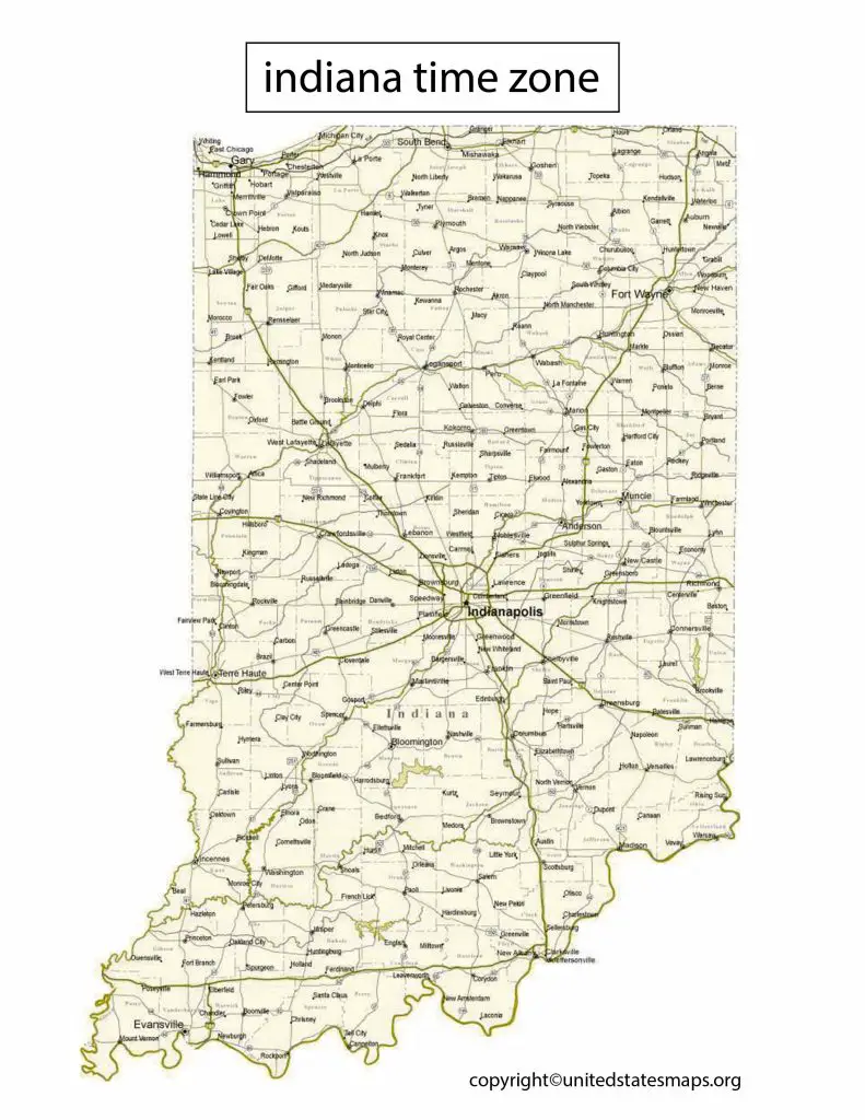Map of Indiana with Time Zones