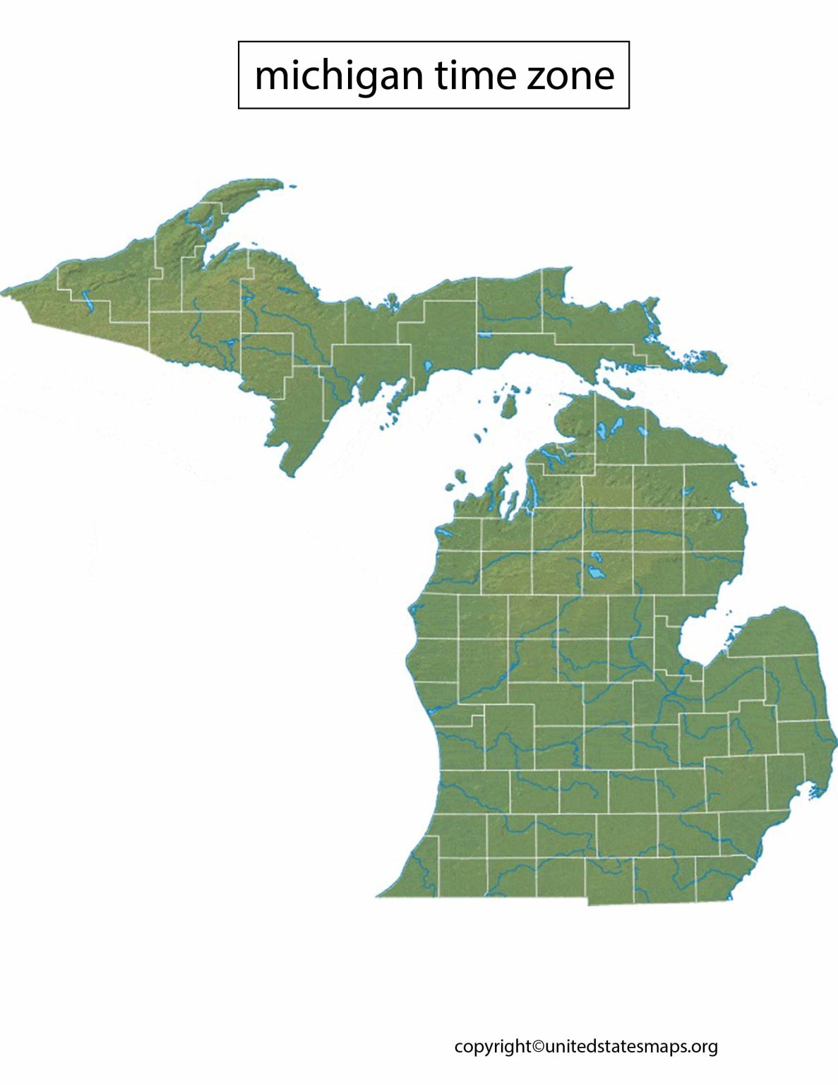 Michigan Time Zone Map | Time Zone Map of Michigan