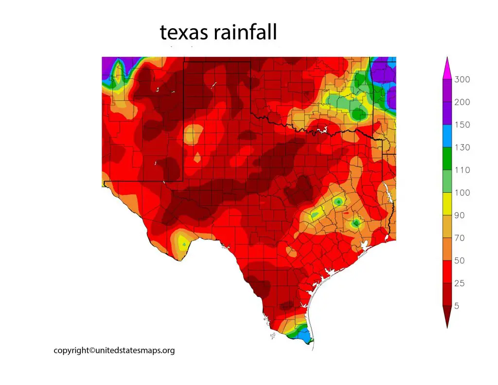 Map of Rainfall Totals in Texas