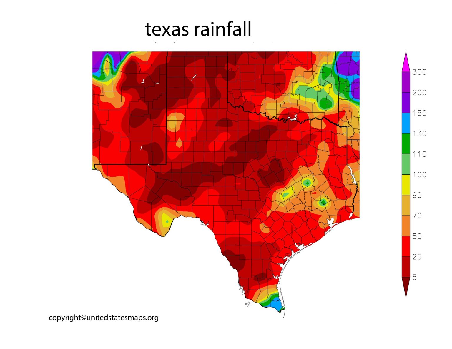 Texas Rainfall Map Rainfall Map of Texas