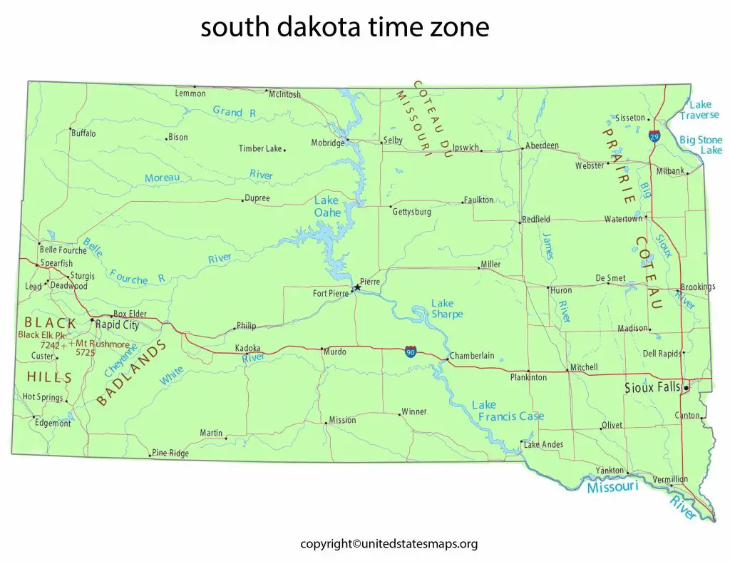 Map of South Dakota Time Zones