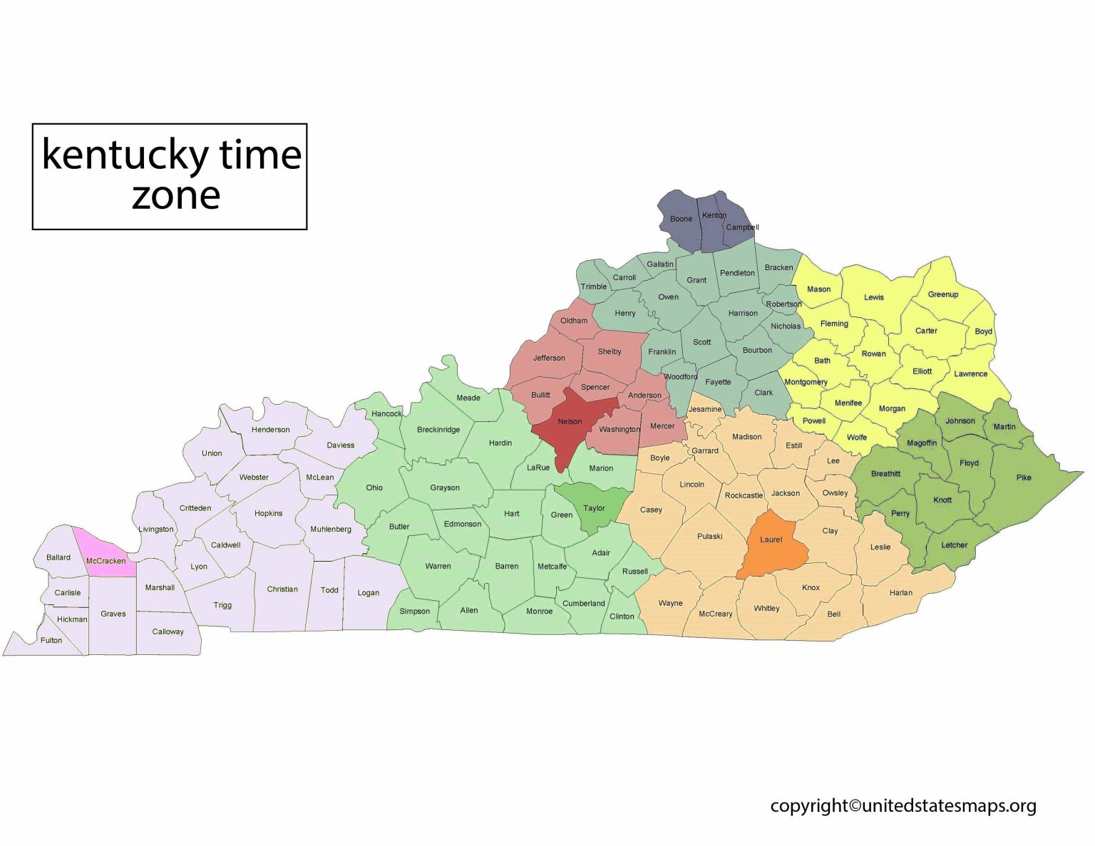 Kentucky Time Zone Map  Map of Time Zones Kentucky