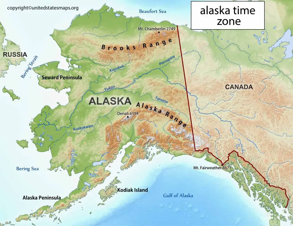 Map of Time Zones in Alaska