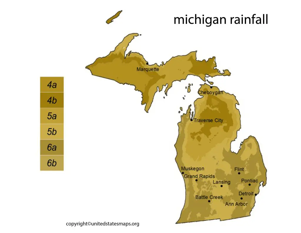 Michigan Annual Rainfall Map