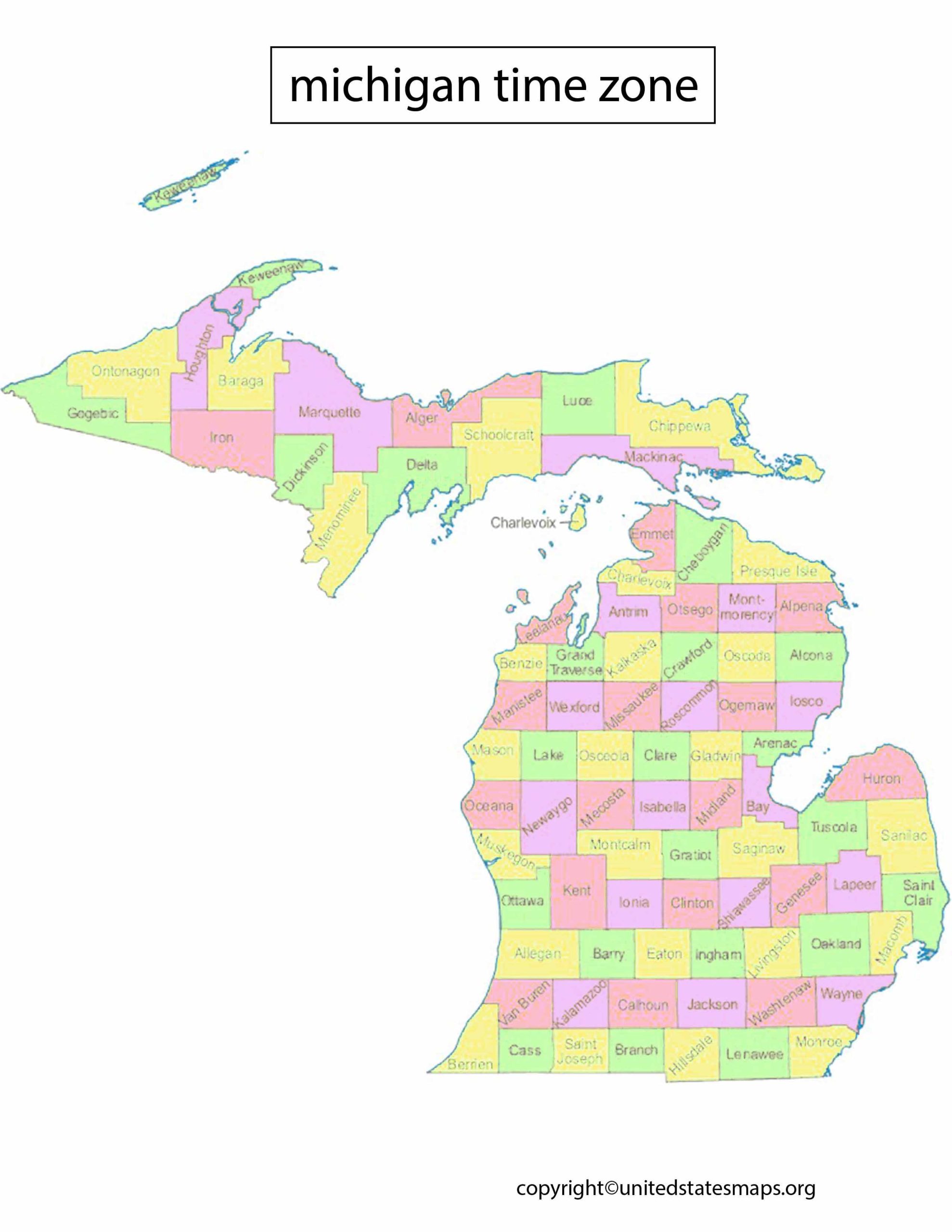 Michigan Time Zone Map | Time Zone Map of Michigan