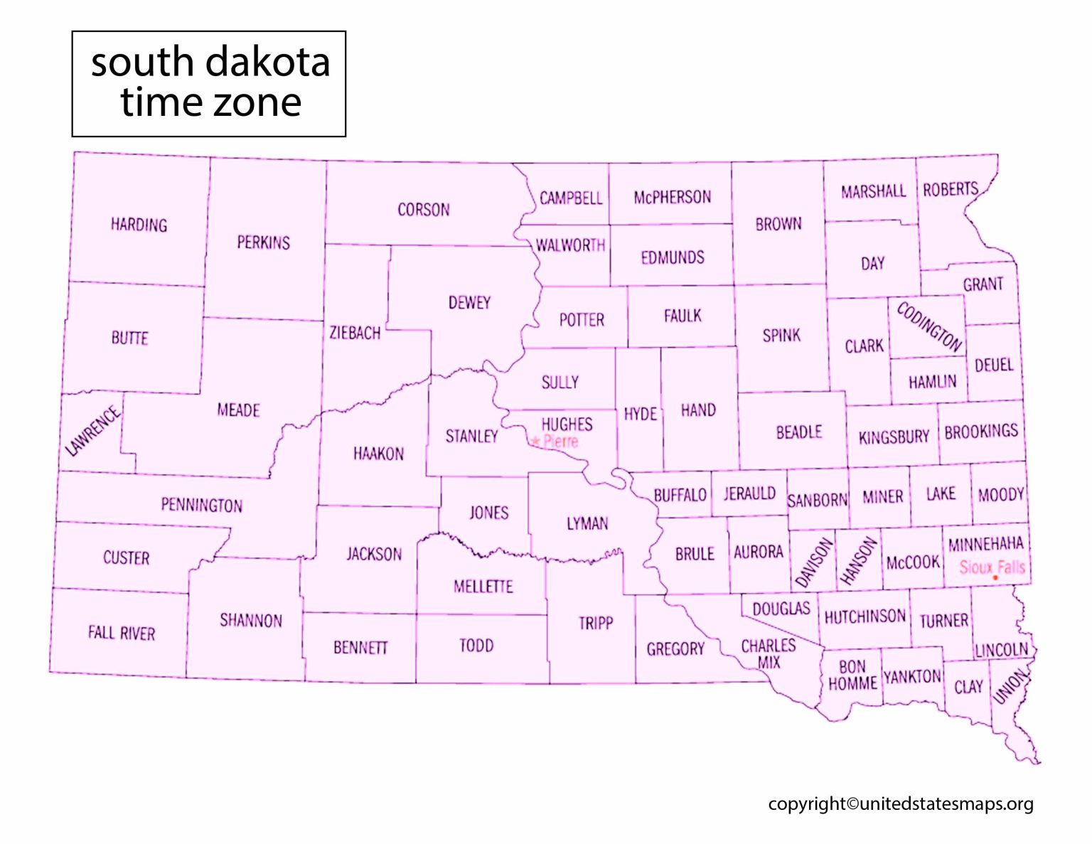 South Dakota Time Zone Map | Map of South Dakota Time Zones