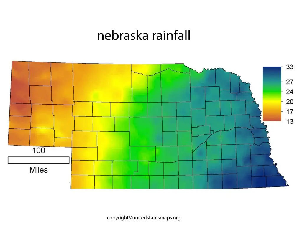 Nebraska Annual Rainfall Map