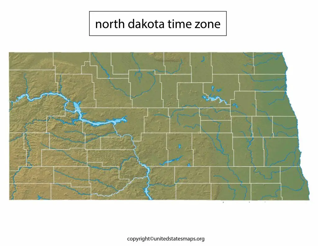 North Dakota Time Zone Map with Cities