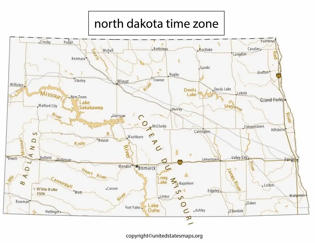 North Dakota Time Zones Map