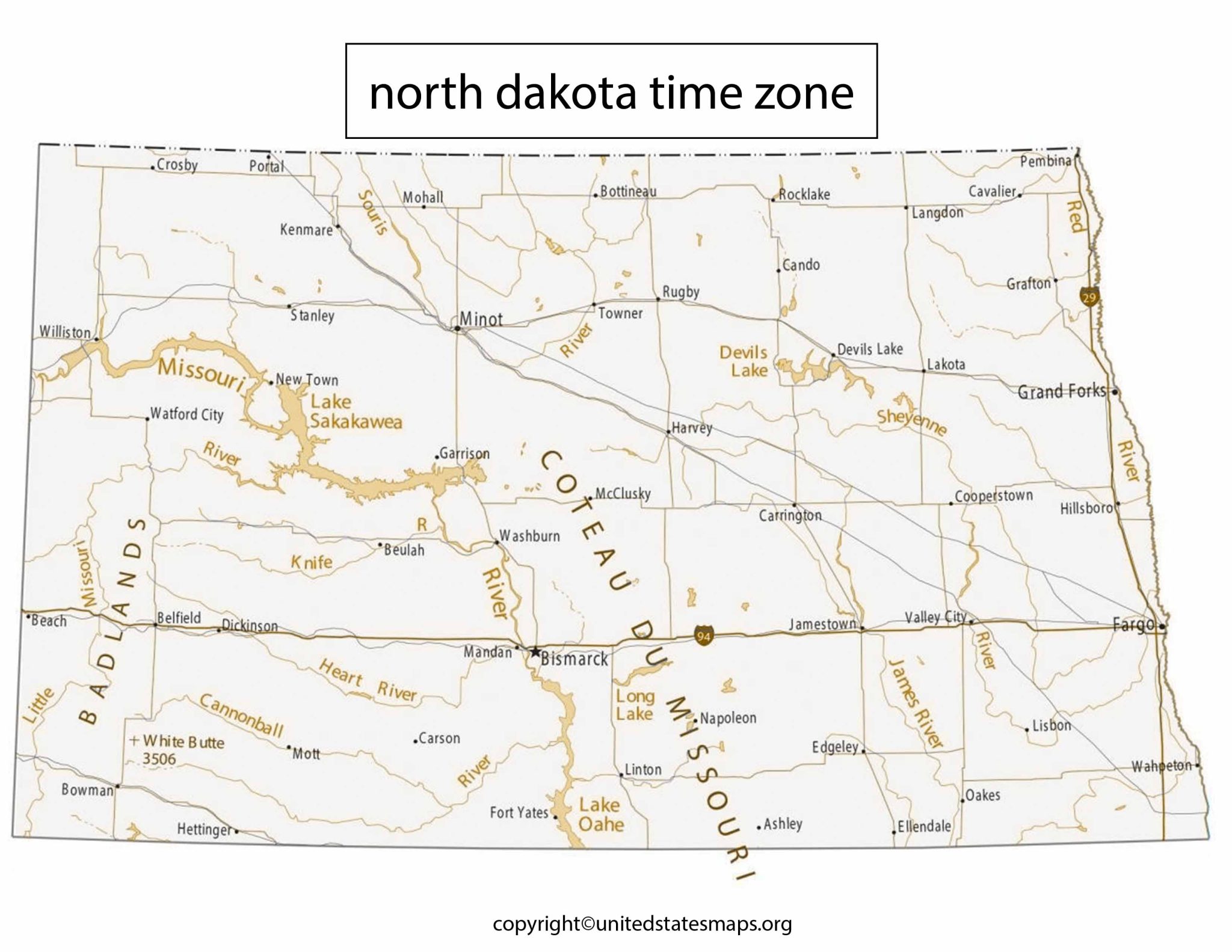 North Dakota Time Zone Map | US Time Zone Map North Dakota