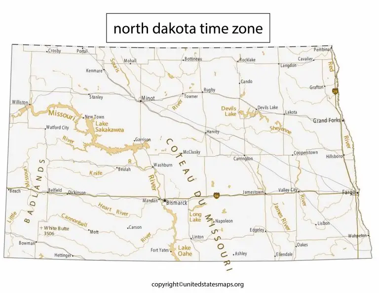 North Dakota Time Zone Map