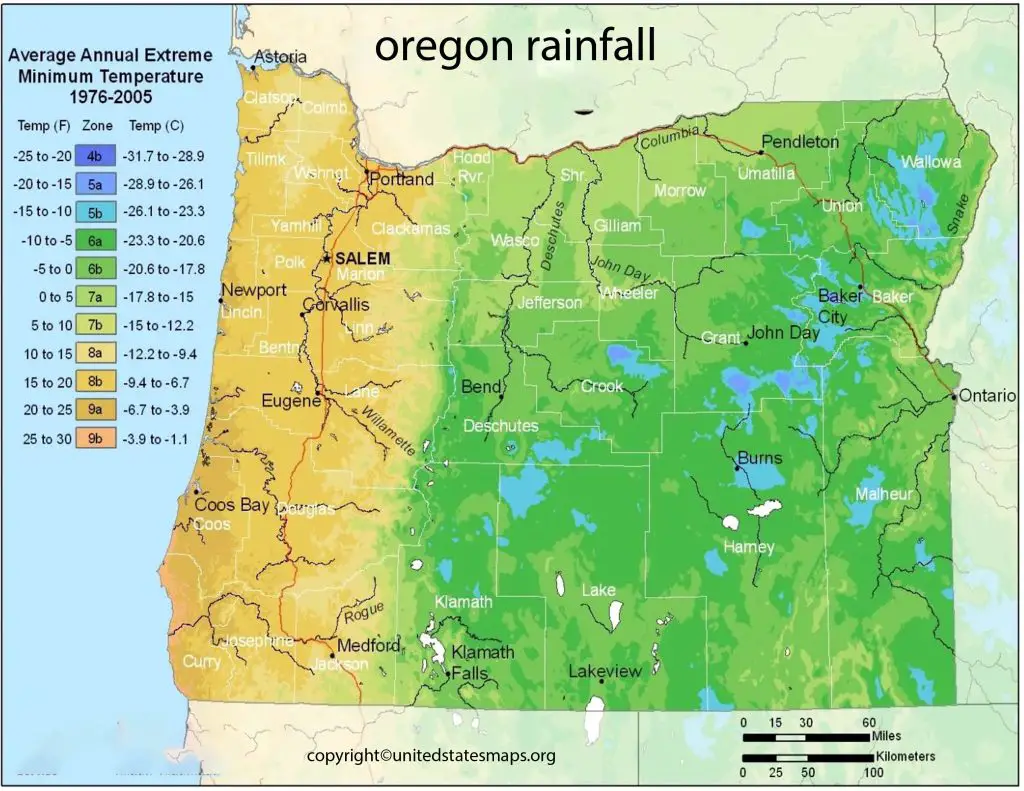 Oregon Annual Rainfall Map