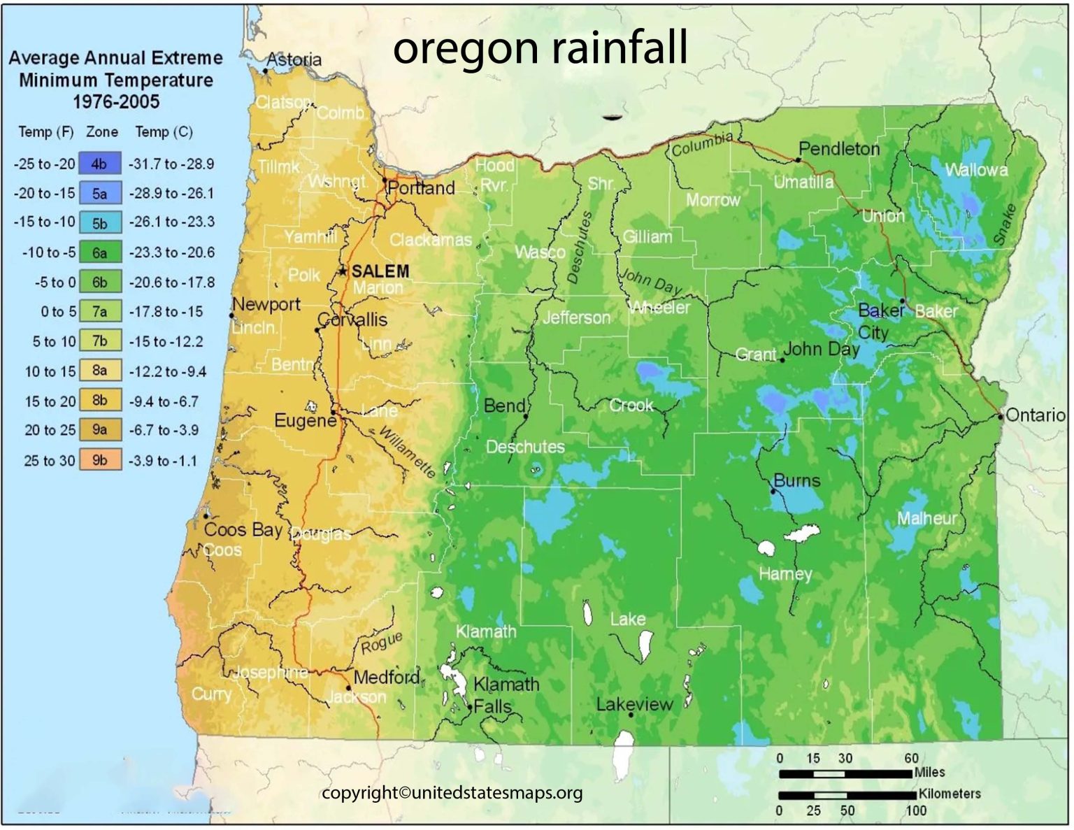 Oregon Rainfall Map Rainfall Map of Oregon