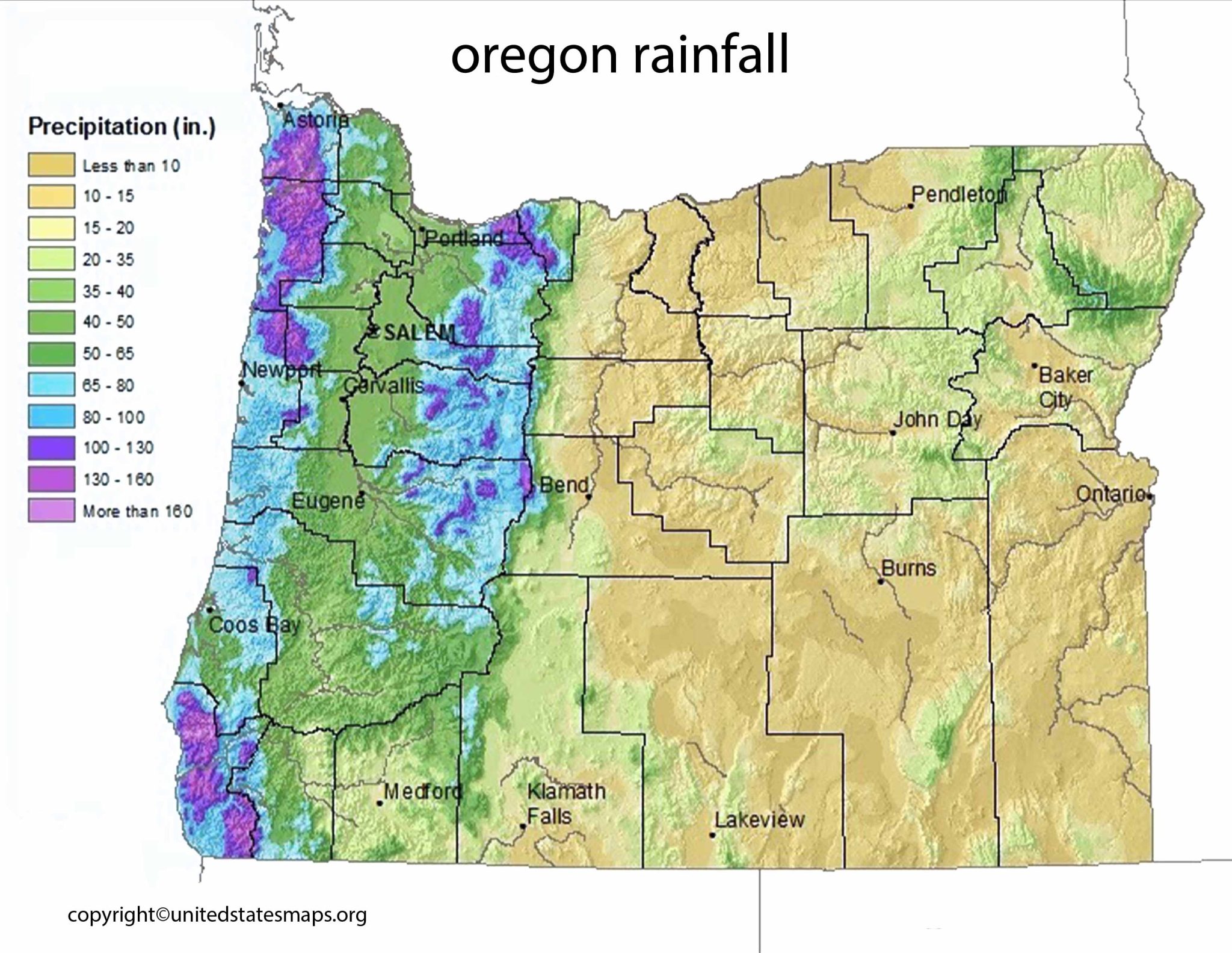 Oregon Rainfall Map Rainfall Map of Oregon