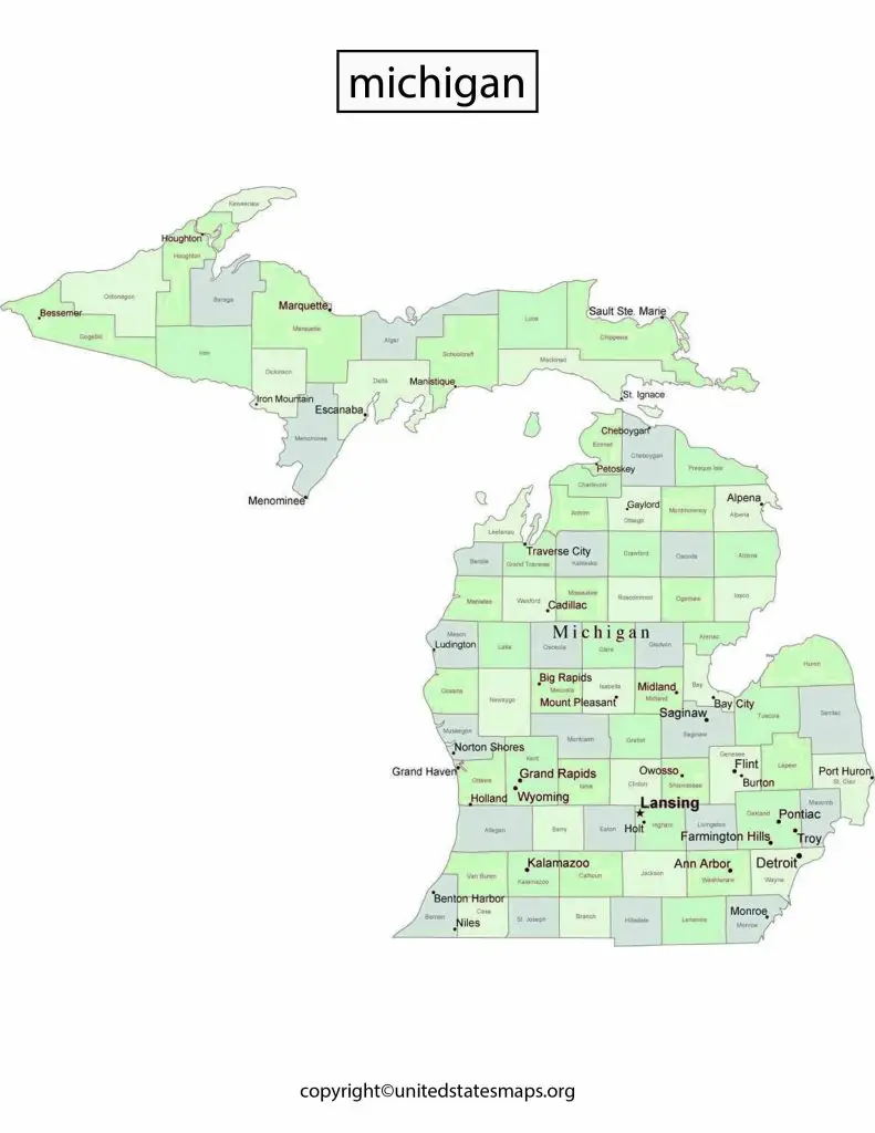 Political Map of Michigan Counties