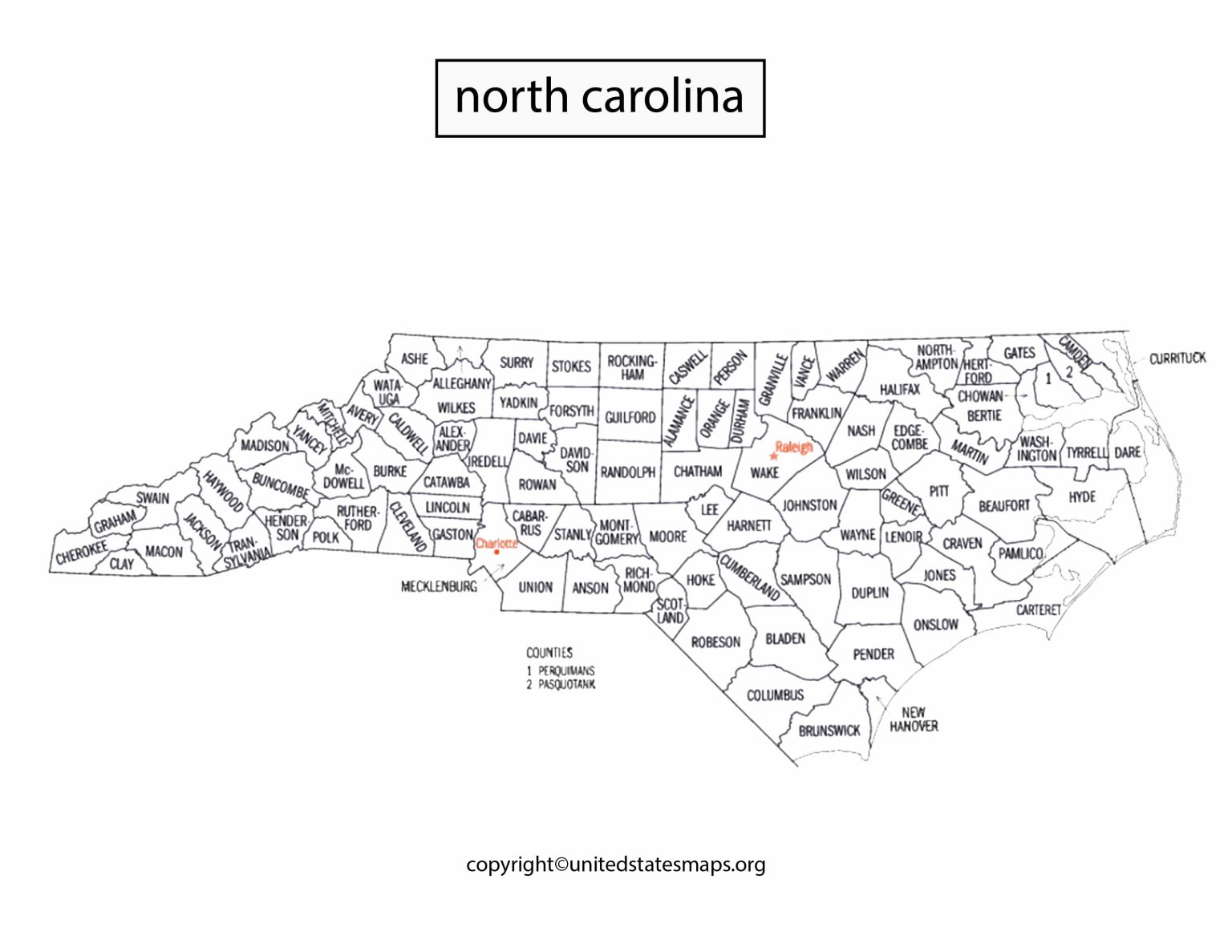 North Carolina Political Map With Counties