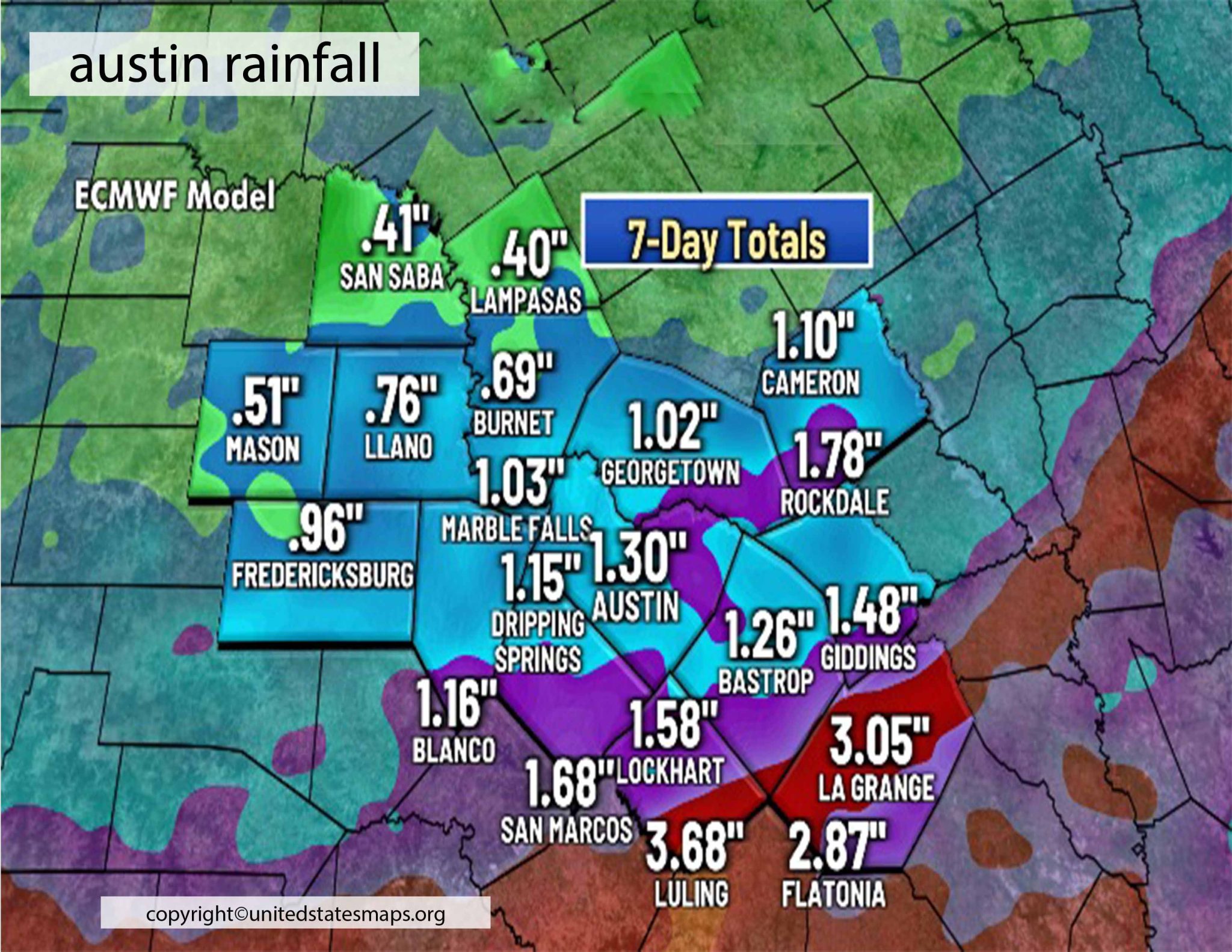 Austin Rainfall Map Rainfall Map of Austin