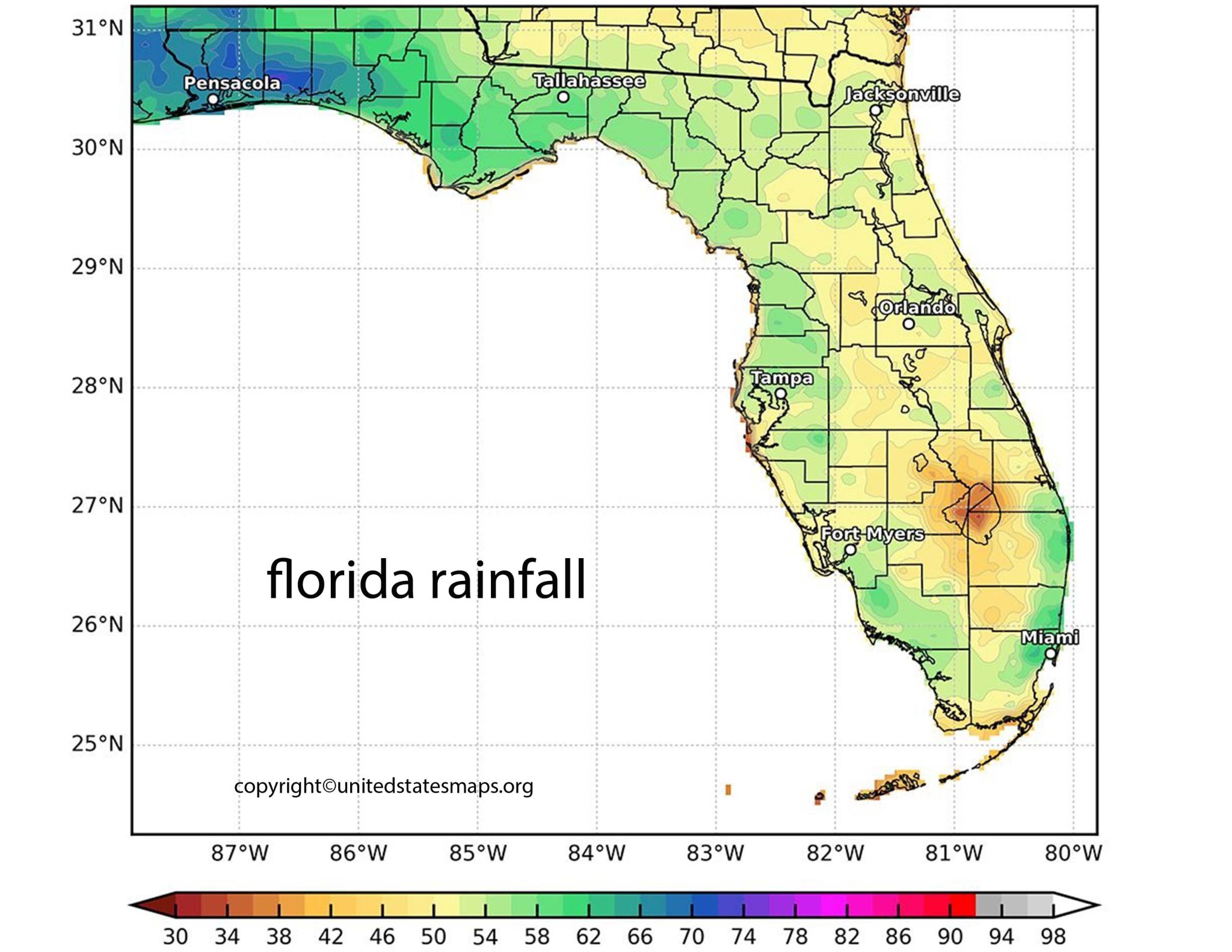 Florida Rainfall Map Rainfall Map of Florida