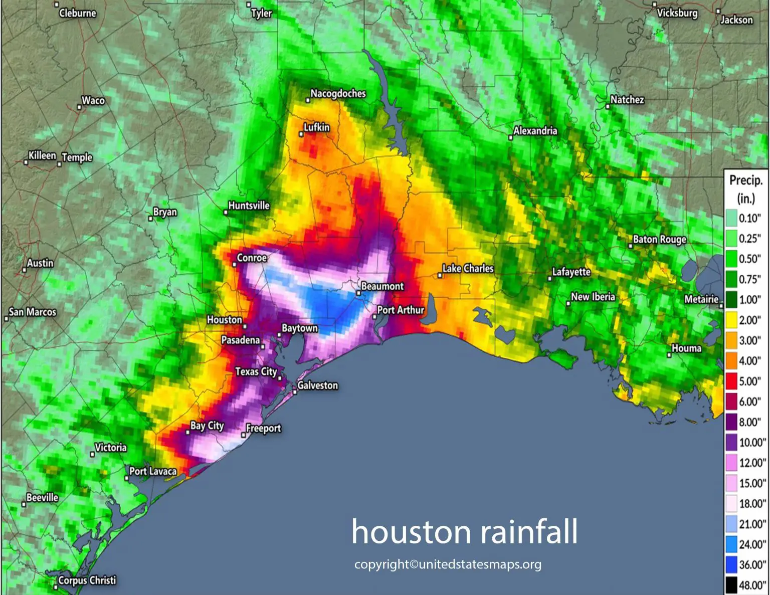 Houston Rainfall Map Rainfall Map of Houston