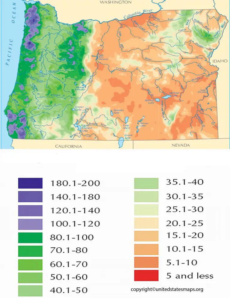 Oregon Rainfall Map Rainfall Map of Oregon