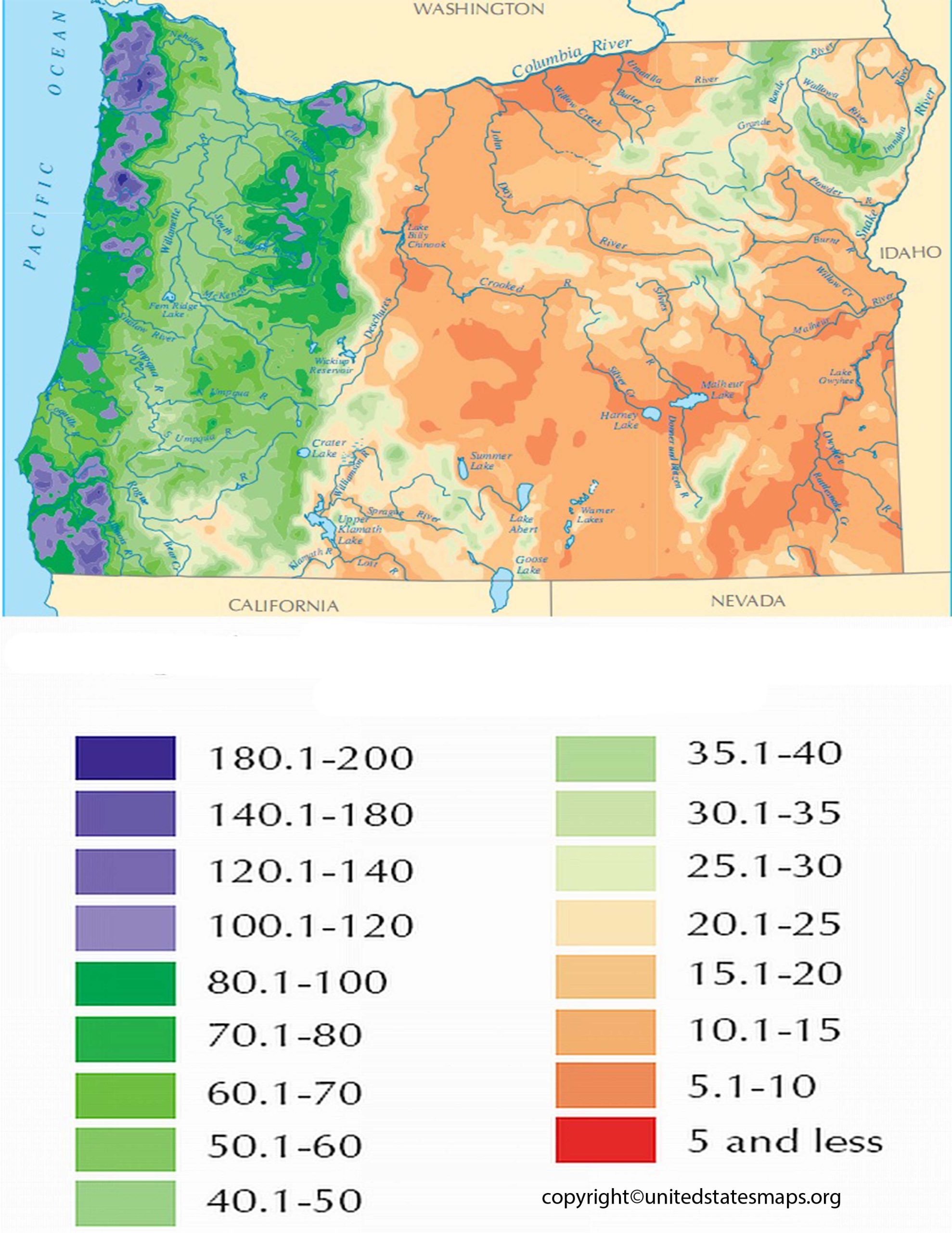 Oregon Rainfall Map | Rainfall Map of Oregon