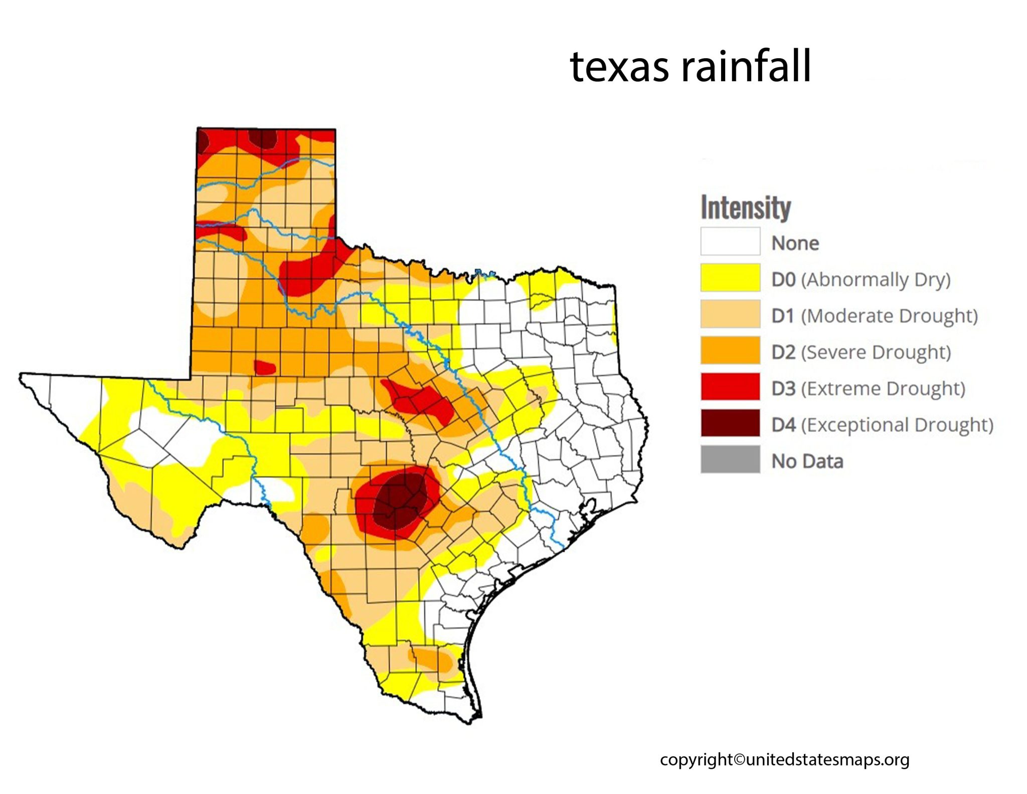 Texas Rainfall Map Rainfall Map of Texas