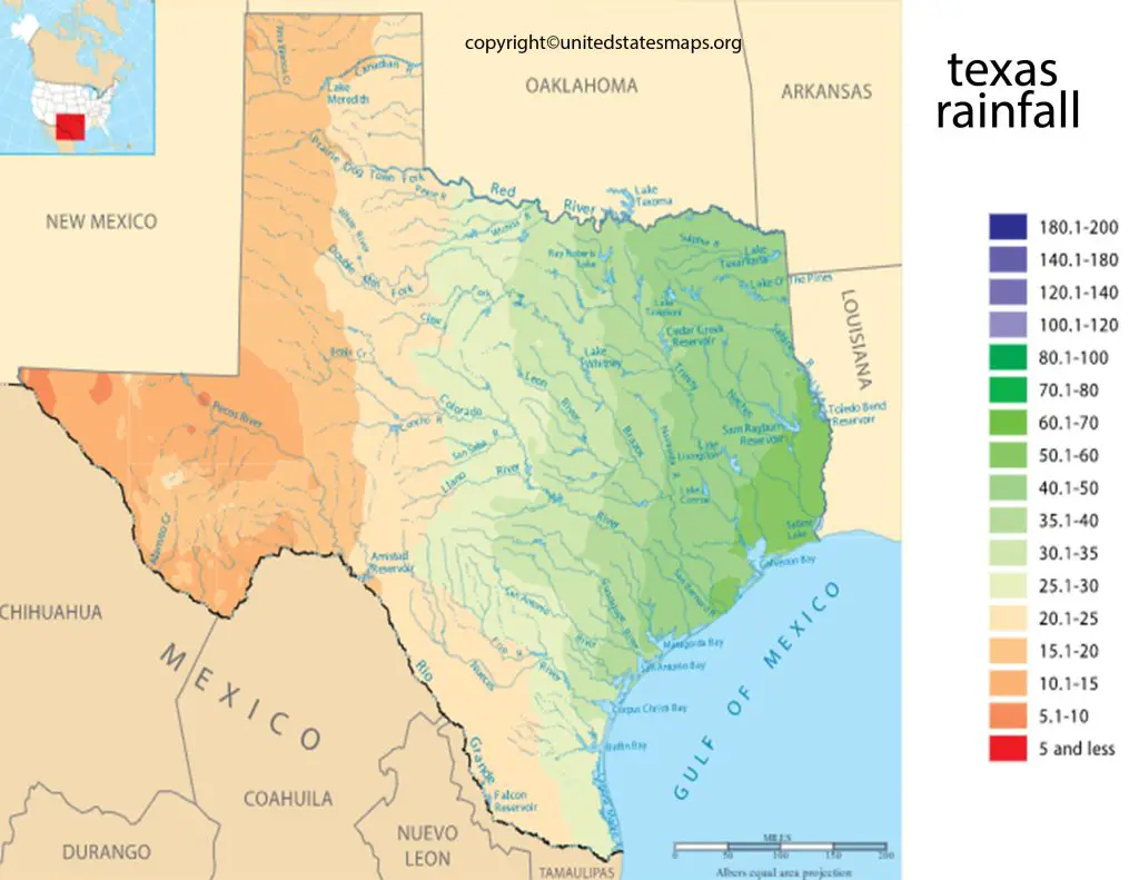 Texas average rainfall map