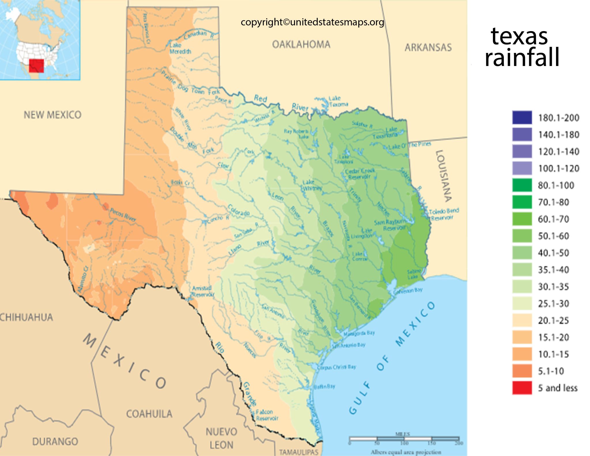 Texas Rainfall Map Rainfall Map of Texas