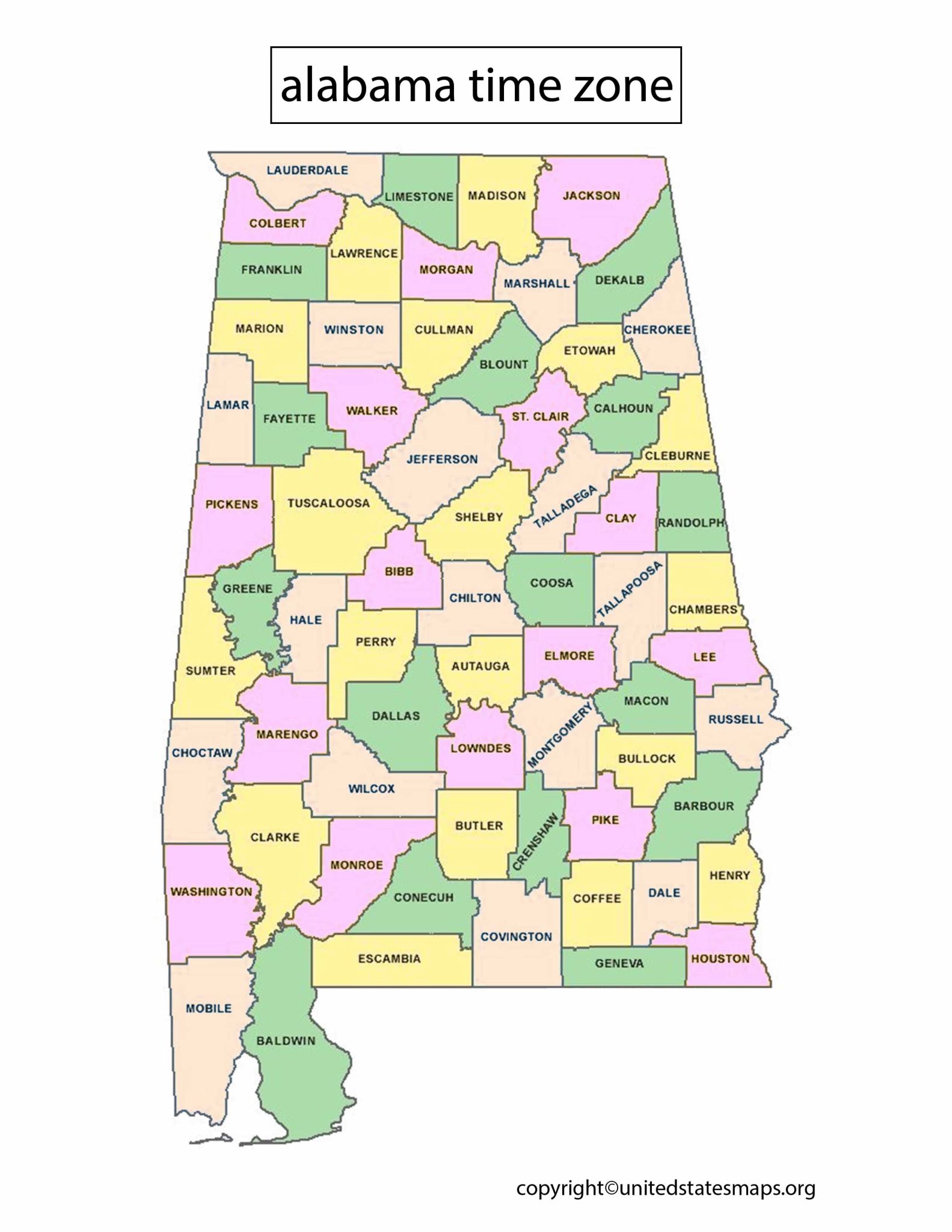 Alabama Time Zone Map | Time Zone Map of Alabama