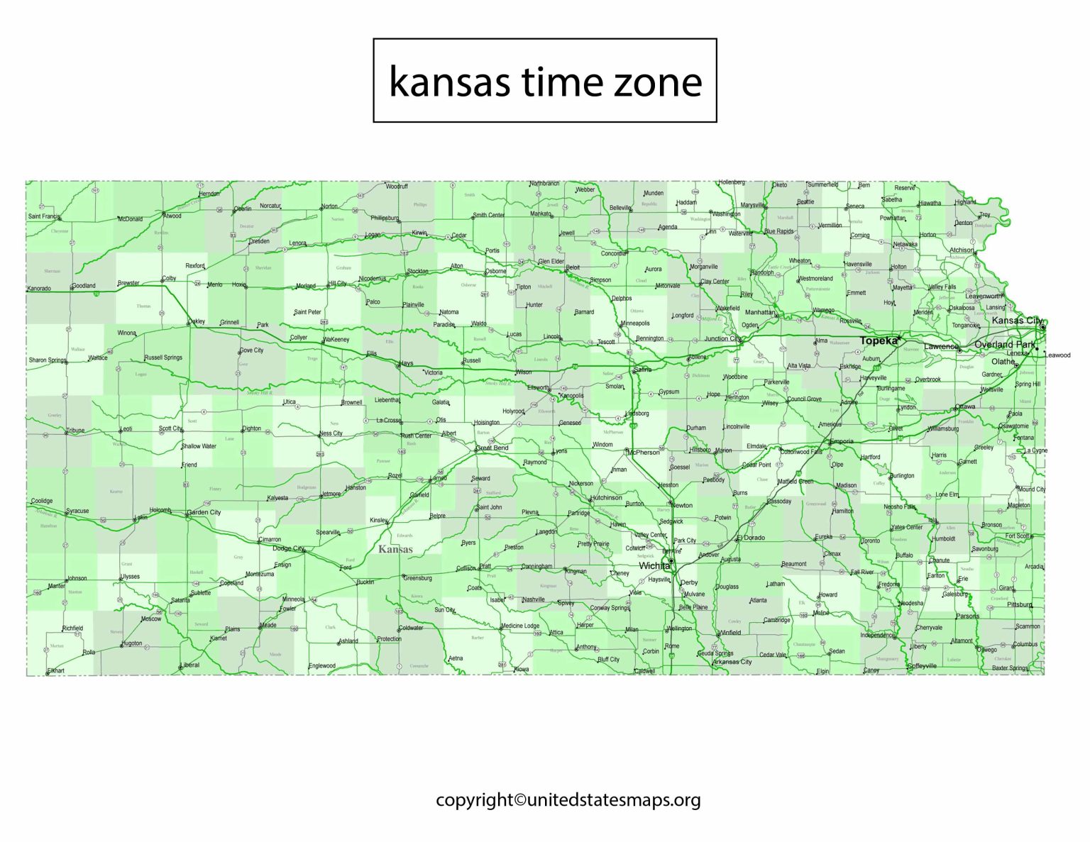 Kansas Time Zone Map Time Zone Map of Kansas