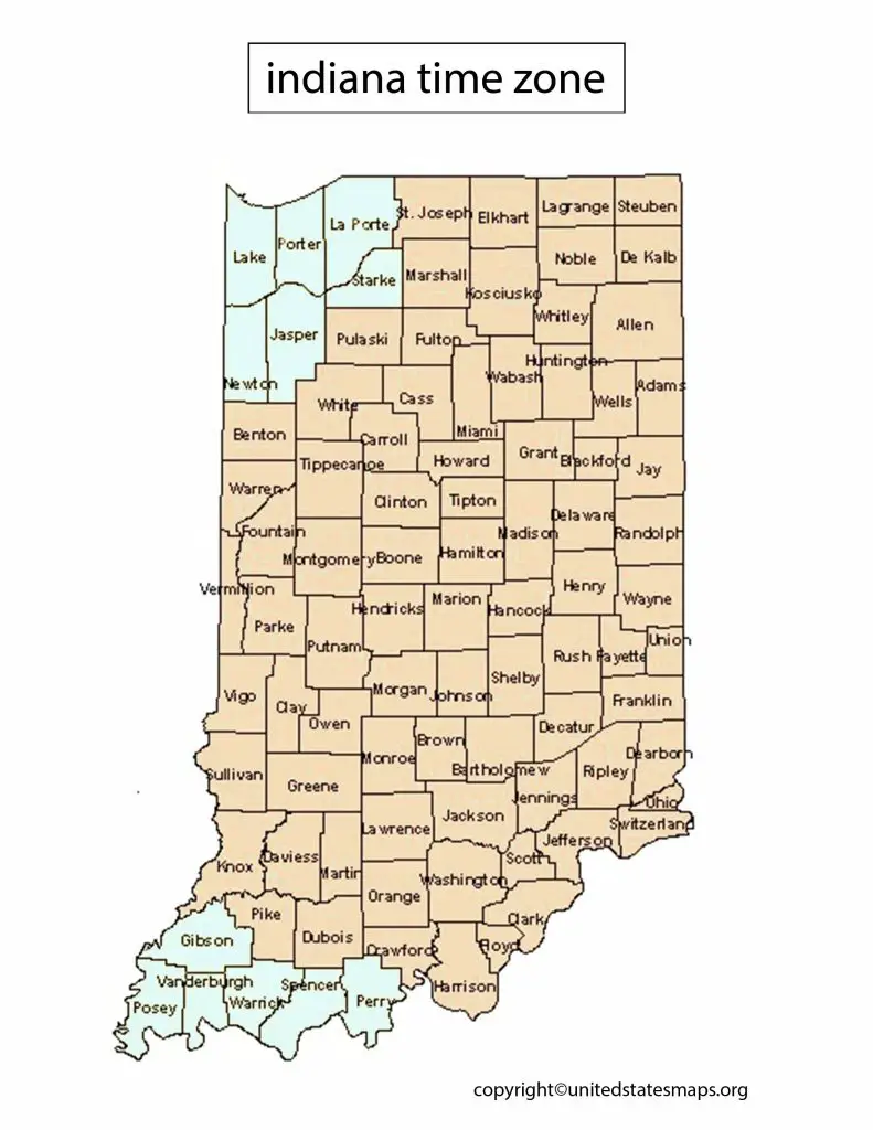 Time Zone Map for Indiana
