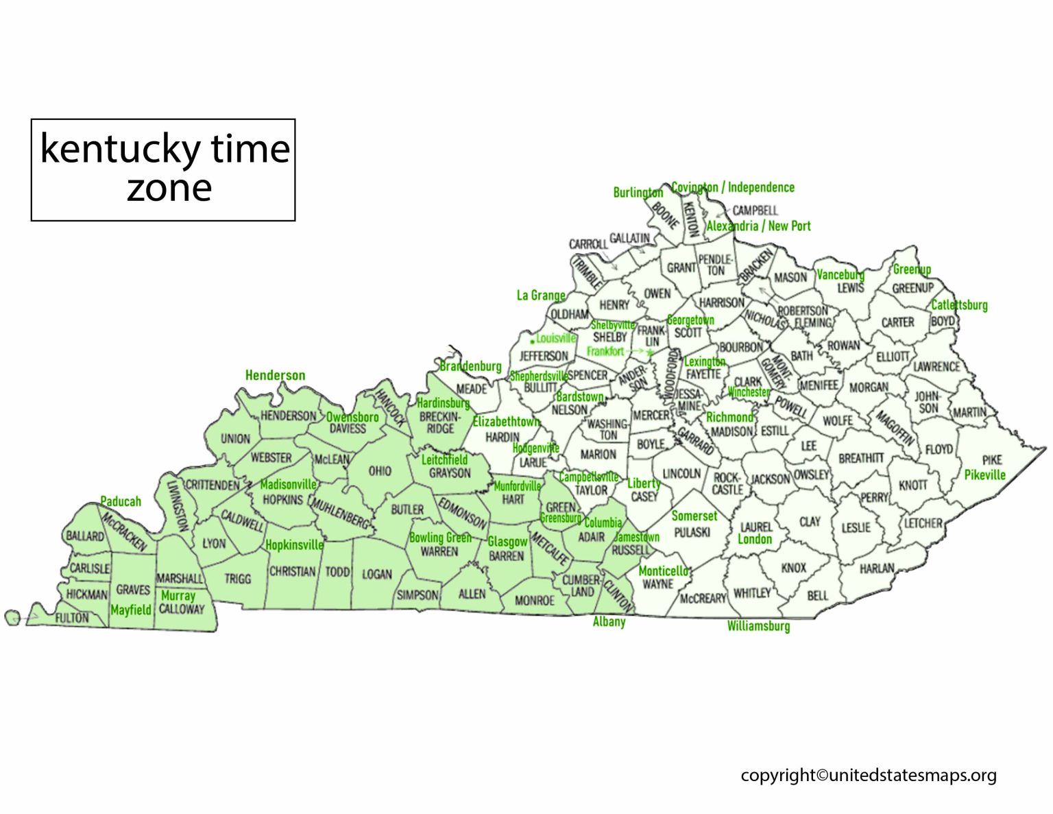 Kentucky Time Zone Map Map of Time Zones Kentucky