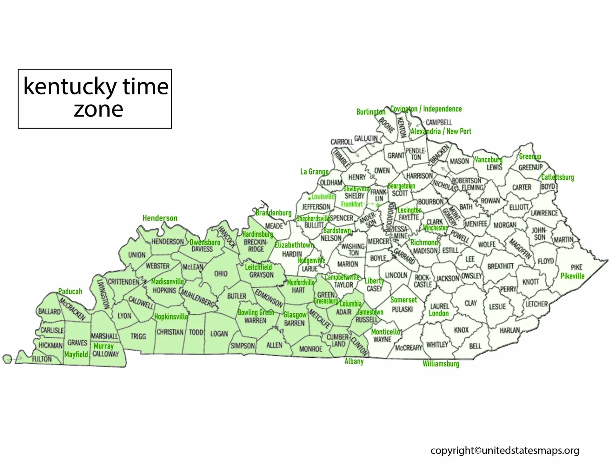 Kentucky Time Zone Map Map of Time Zones Kentucky