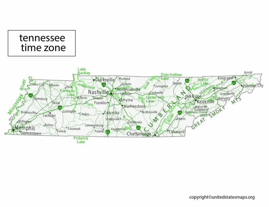 Time Zone Map for Tennessee