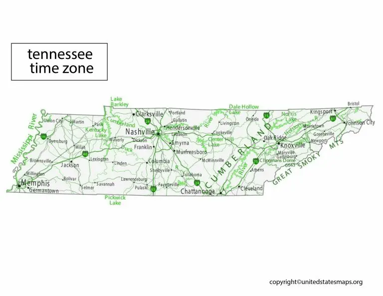 Tennessee Time Zone Map Time Zone Map for Tennessee