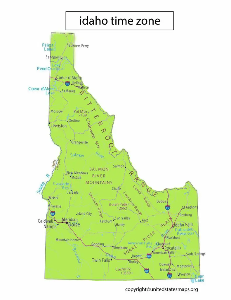 Time Zone Map of Idaho
