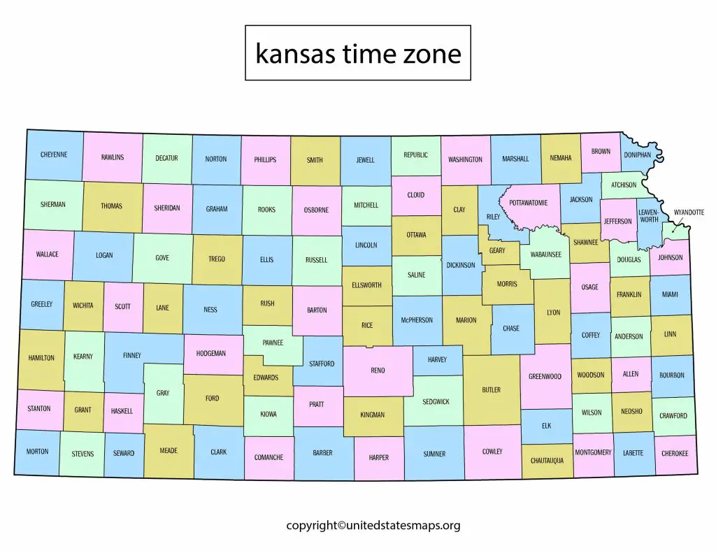 Time Zone Map of Kansas