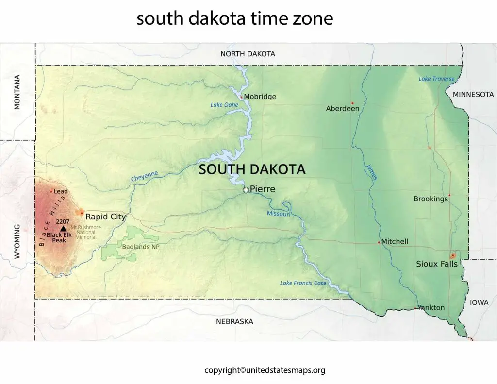 Time Zone Map of South Dakota
